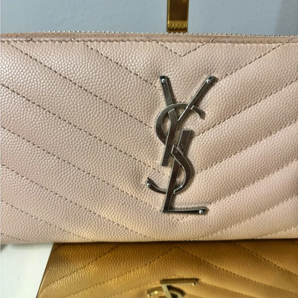 Yves Saint Laurent Blush Caviar Leather Zip Around Wallet